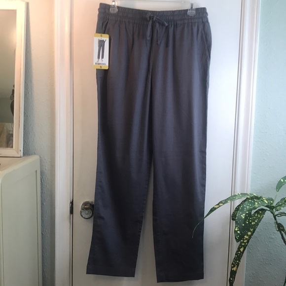 NWT 32 Degrees Cool Dark Grey Linen Blend Drawstring Stretch Woven Pants Size S - Picture 2 of 16